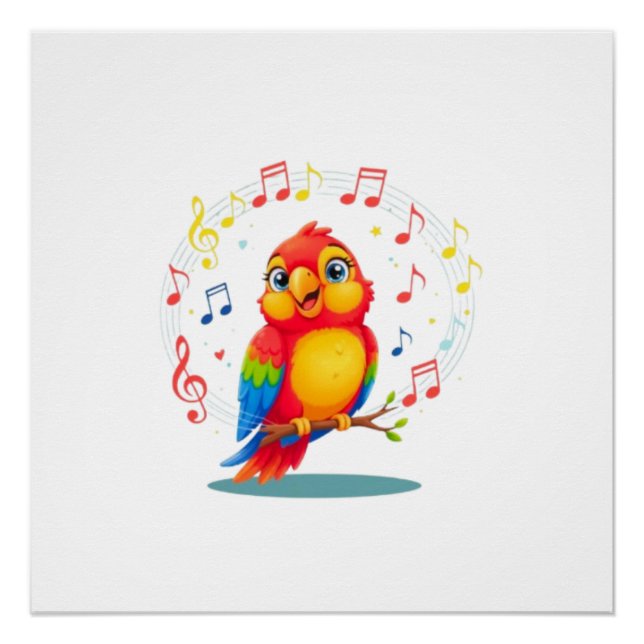**Singing Parrot – Cute Parrot Singing Illustratio Poster (Front)