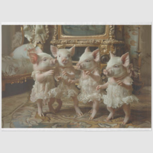 Singing Piglets in Lace Dresses Decoupage,  Tissue Paper
