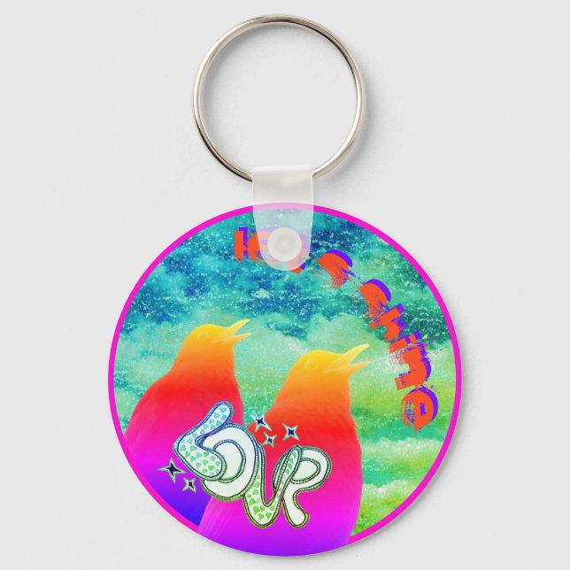 Singing  Rainbow Bird Let's Shine Love Key Ring (Front)