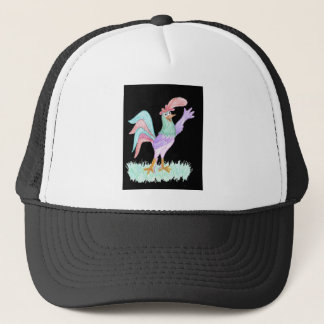 Singing Rooster on Black by Wendy C. Allen Trucker Hat