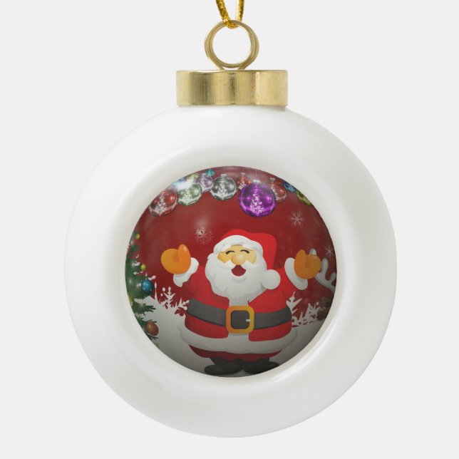 Singing Santa Claus Ceramic Ball Christmas Ornament (Front)