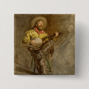 Singing Spanish Cowboy w Banjo Playing Trail Song 15 Cm Square Badge