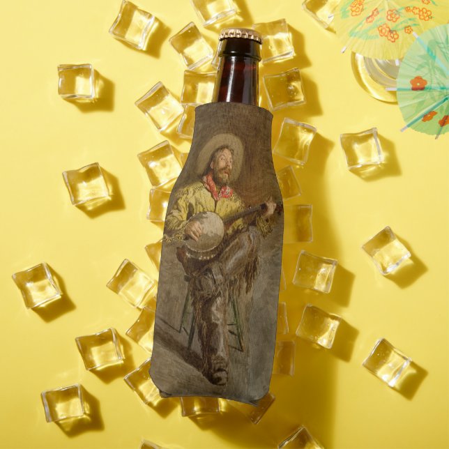 Singing Spanish Cowboy w Banjo Playing Trail Song Bottle Cooler (In Situ Summer)