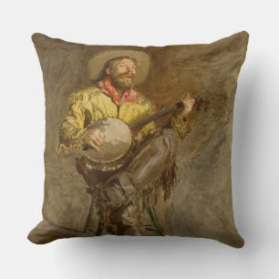 Singing Spanish Cowboy w Banjo Playing Trail Song Cushion
