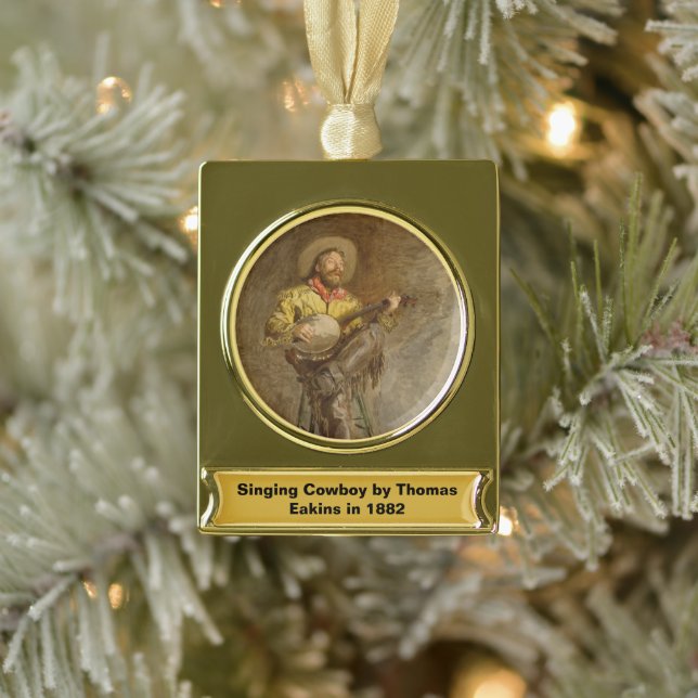 Singing Spanish Cowboy w Banjo Playing Trail Song Gold Plated Banner Ornament (Tree)