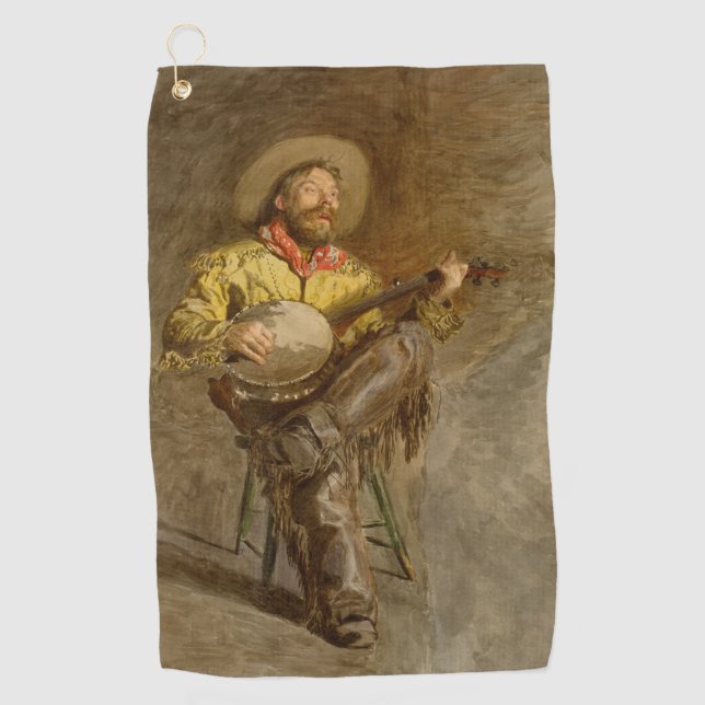 Singing Spanish Cowboy w Banjo Playing Trail Song Golf Towel (Front)