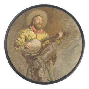 Singing Spanish Cowboy w Banjo Playing Trail Song Hockey Puck