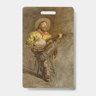 Singing Spanish Cowboy w Banjo Playing Trail Song ID Badge