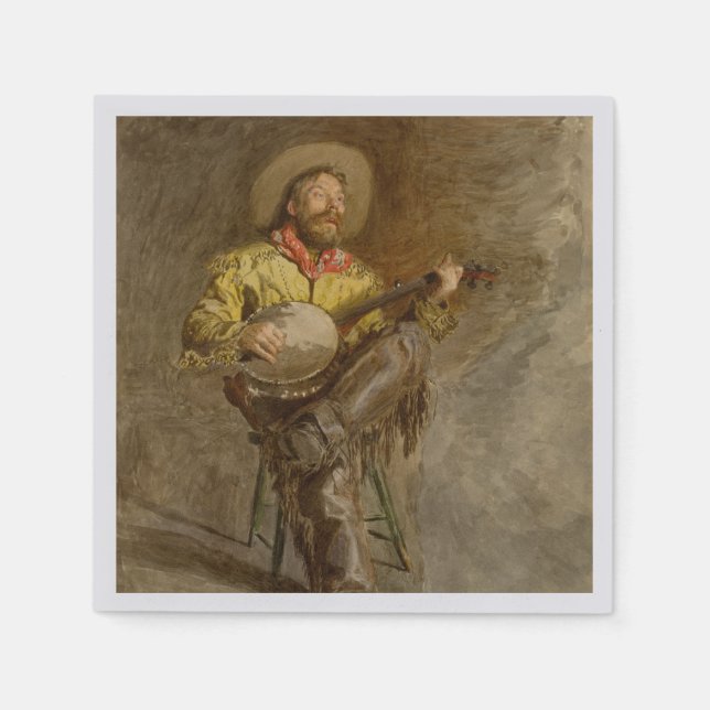 Singing Spanish Cowboy w Banjo Playing Trail Song Napkin (Front)