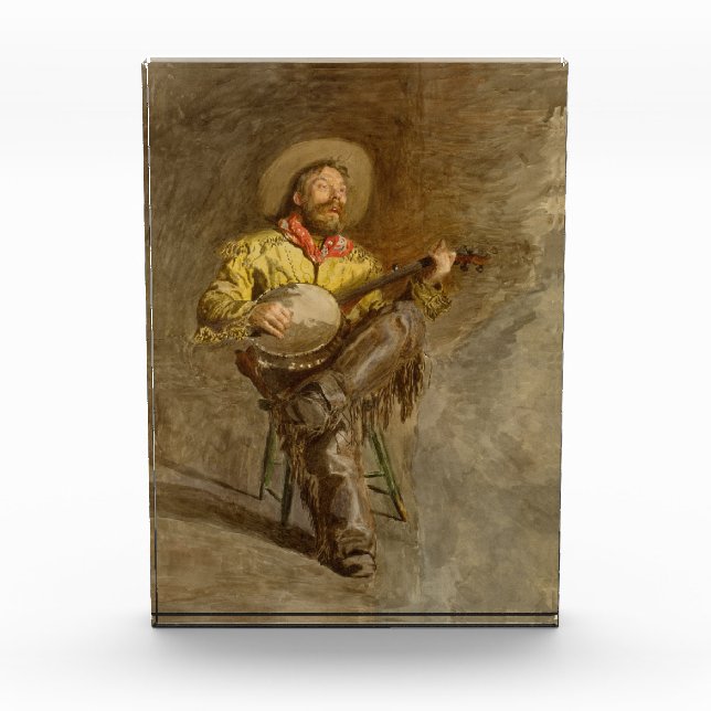 Singing Spanish Cowboy w Banjo Playing Trail Song Photo Block (Front)