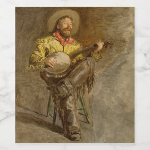 Singing Spanish Cowboy w Banjo Playing Trail Song Wine Label
