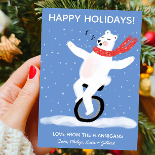Singing Unicycle Polar Bear Christmas Custom Holiday Card