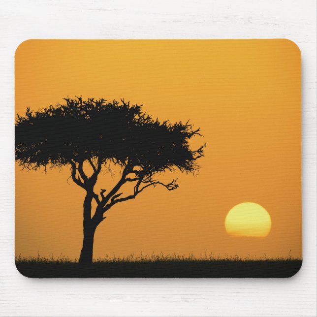 Single Acacia tree silhouetted at sunrise, Masai Mouse Pad (Front)