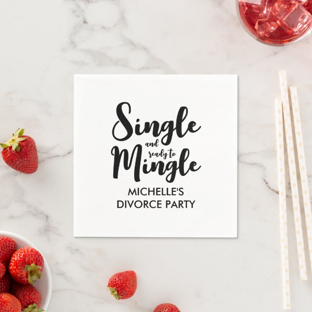 Single and ready to mingle divorce party custom napkin (Insitu)