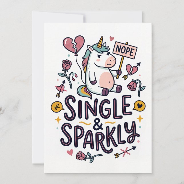 Single and Sparkly Unicorn Funny Greeting Card (Front)