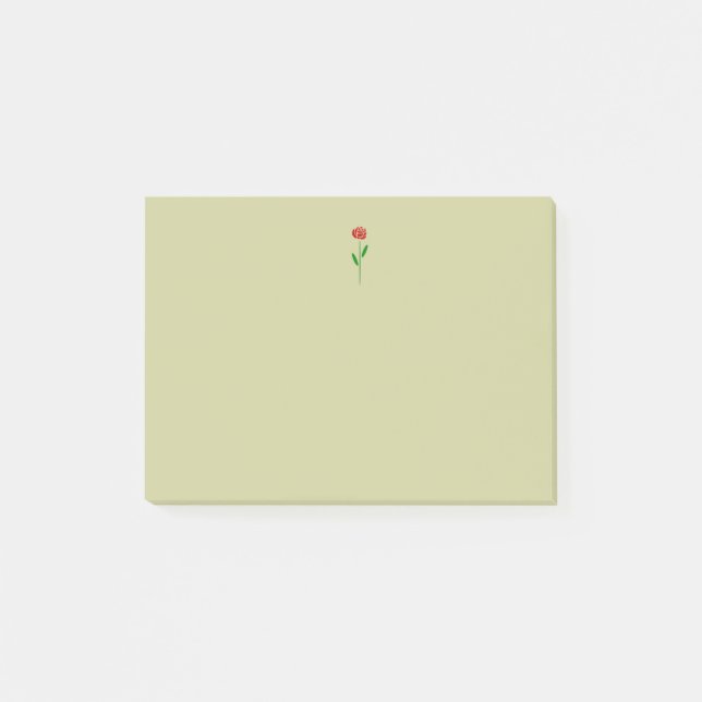 Single Art Deco Red Rose Green Leaves and Stem Post-it Notes (Front)