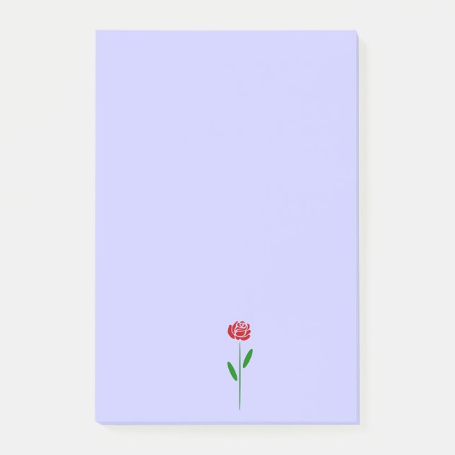 Single Art Deco Red Rose Green Leaves and Stem Post-it Notes (Front)