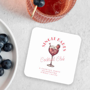 Single Babes Pink Cocktail Girls Night Square Paper Coaster