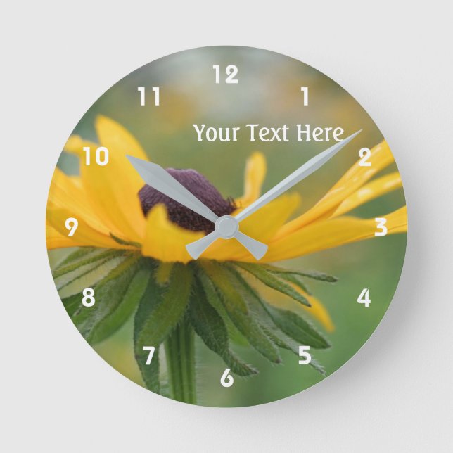 Single Black Eyed Susan Daisy Flower Personalized Round Clock (Front)