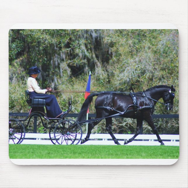 single black horse carriage driving mouse pad (Front)