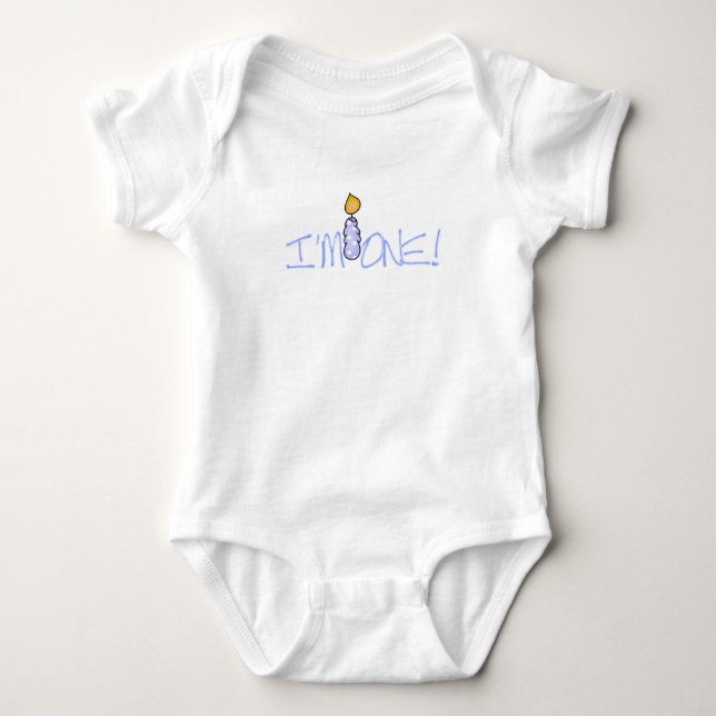 Single Blue Candle 1st Birthday Baby Bodysuit (Front)