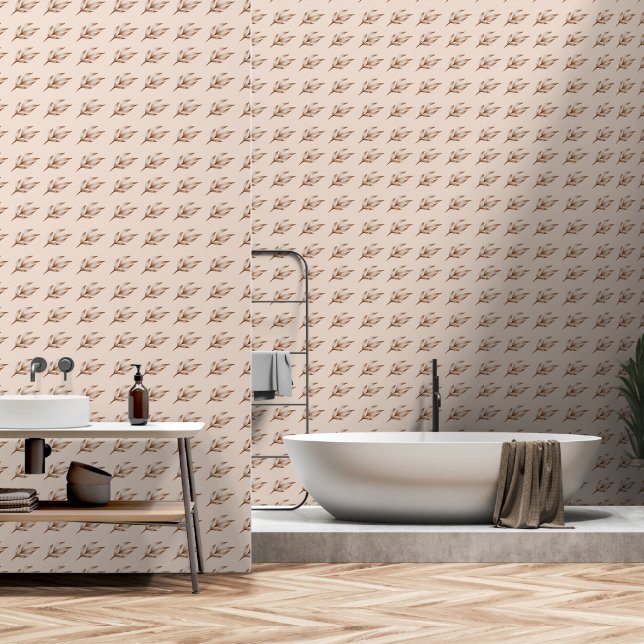 Single Brown Leaf on Tan Wallpaper (Bathroom)