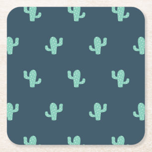 Single Cactus Pattern Square Paper Coaster