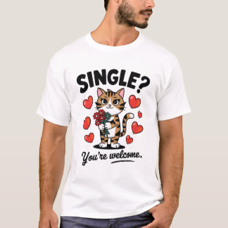 Single Cat Funny Anti-Valentine's Day Quote Flower T-Shirt
