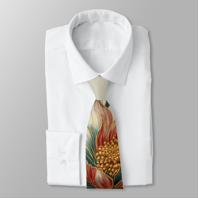 Single Cloisonne Flower formal neck tie (Tied)