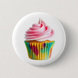 Single Cupcake with Pink and White Frosting 6 Cm Round Badge