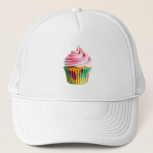 Single Cupcake with Pink and White Frosting Trucker Hat