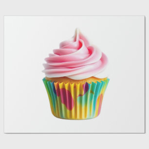 Single Cupcake with Pink and White Frosting Wrapping Paper