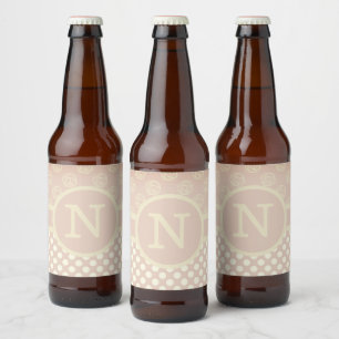 Single Custom Monogram Polka Dot and Roses Beer Bottle Label