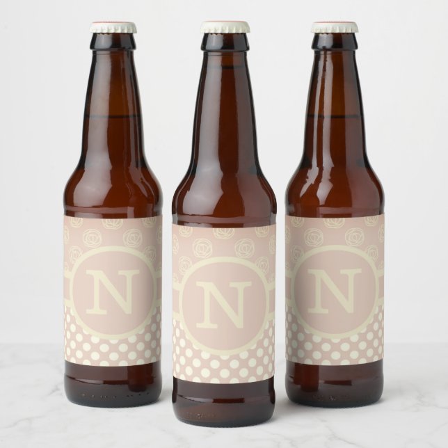 Single Custom Monogram Polka Dot and Roses Beer Bottle Label (Bottles)