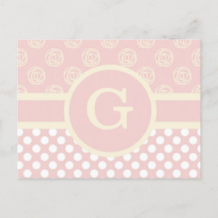 Single Custom Monogram Polka Dot and Roses Postcard