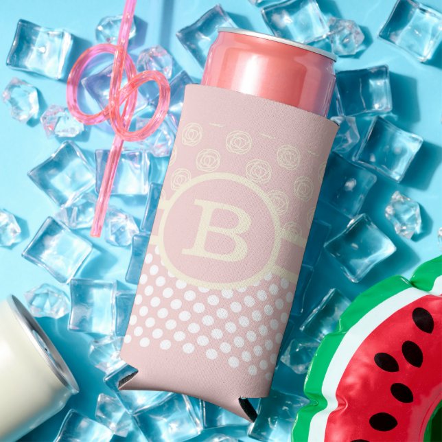 Single Custom Monogram Polka Dot and Roses   Seltzer Can Cooler (In Situ Summer)