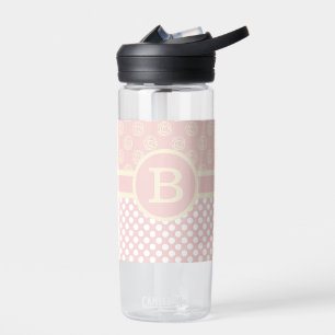 Single Custom Monogram Polka Dot and Roses  Water Bottle