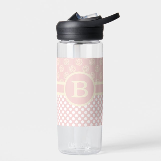 Single Custom Monogram Polka Dot and Roses  Water Bottle (Left)