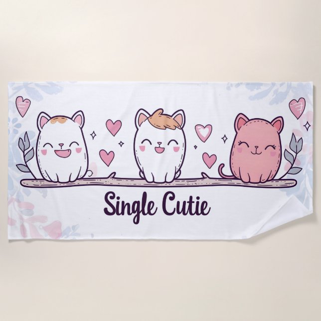 Single Cutie Cute Cats Beach Towel (Front)