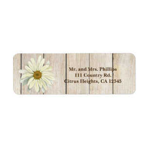 Single Daisy Flower & Light Rustic Country Wood Return Address Label