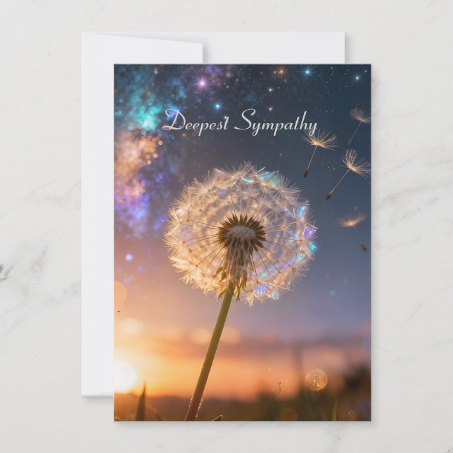 Single dandelion head with its seeds, sympathy  card (Front)