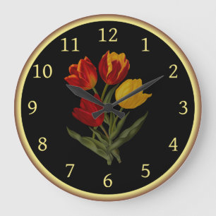 Single Early Tulips 003 ~ Botanical Art ~  Large Clock
