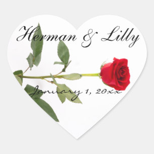 Single Elegant Long Stem Red Rose Personalised Heart Sticker