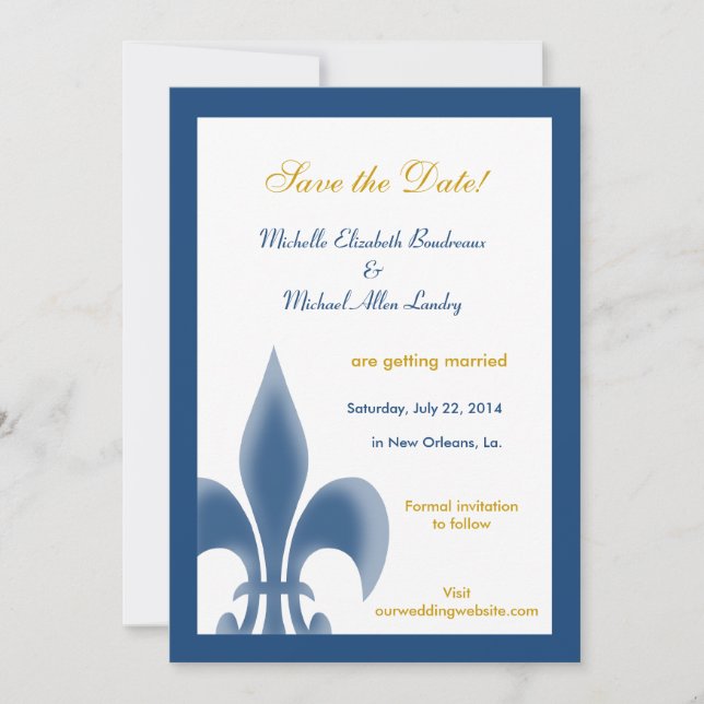 Single Fleur de Lis Save the Date (Dark Blue) Invitation (Front)