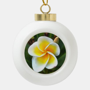 Single Frangipani Blossom Realism Art Ceramic Ball Christmas Ornament