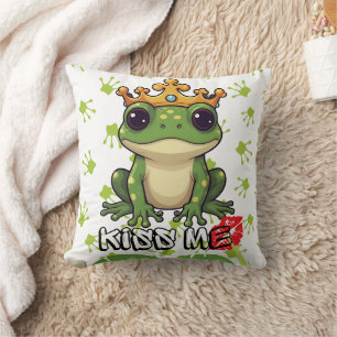 Single Frog Prince, Kiss Me Print Cushion