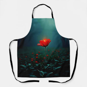 Single Glowing Red Flower Art Apron