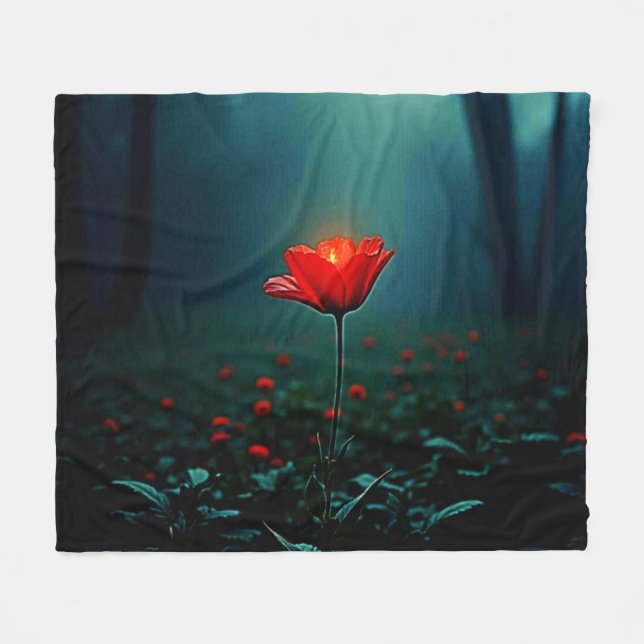 Single Glowing Red Flower Art Fleece Blanket (Front (Horizontal))