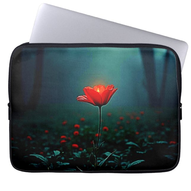 Single Glowing Red Flower Art Laptop Sleeve (Front)