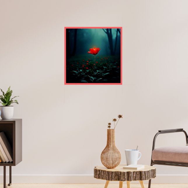 Single Glowing Red Flower Art Poster (Living Room 3)